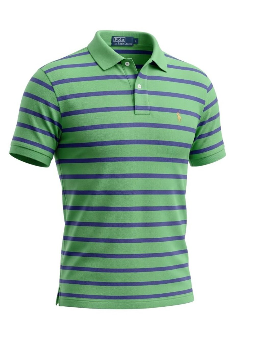 Vintage Polo Ralph Lauren Men’s Green Navy Striped Polo Shirt L